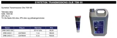 Gearoile 75W-90 Syntetisk