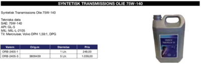 Gearoile 75W-140 Syntetisk